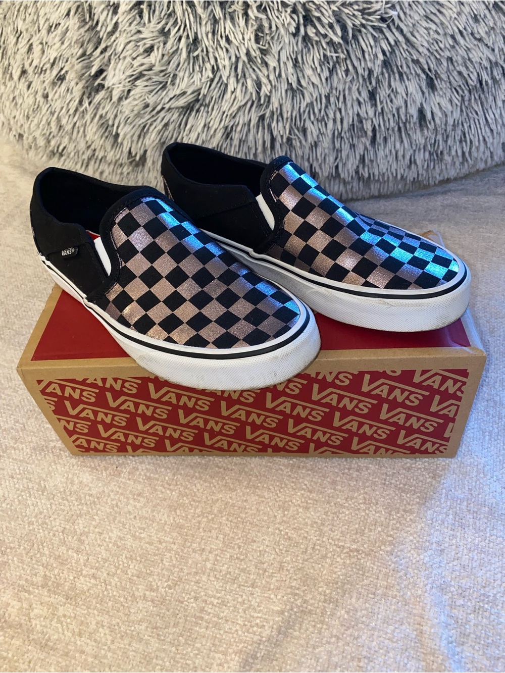 Vans Asher Checkerboard Slip-On – Metallic Pink – Size 7